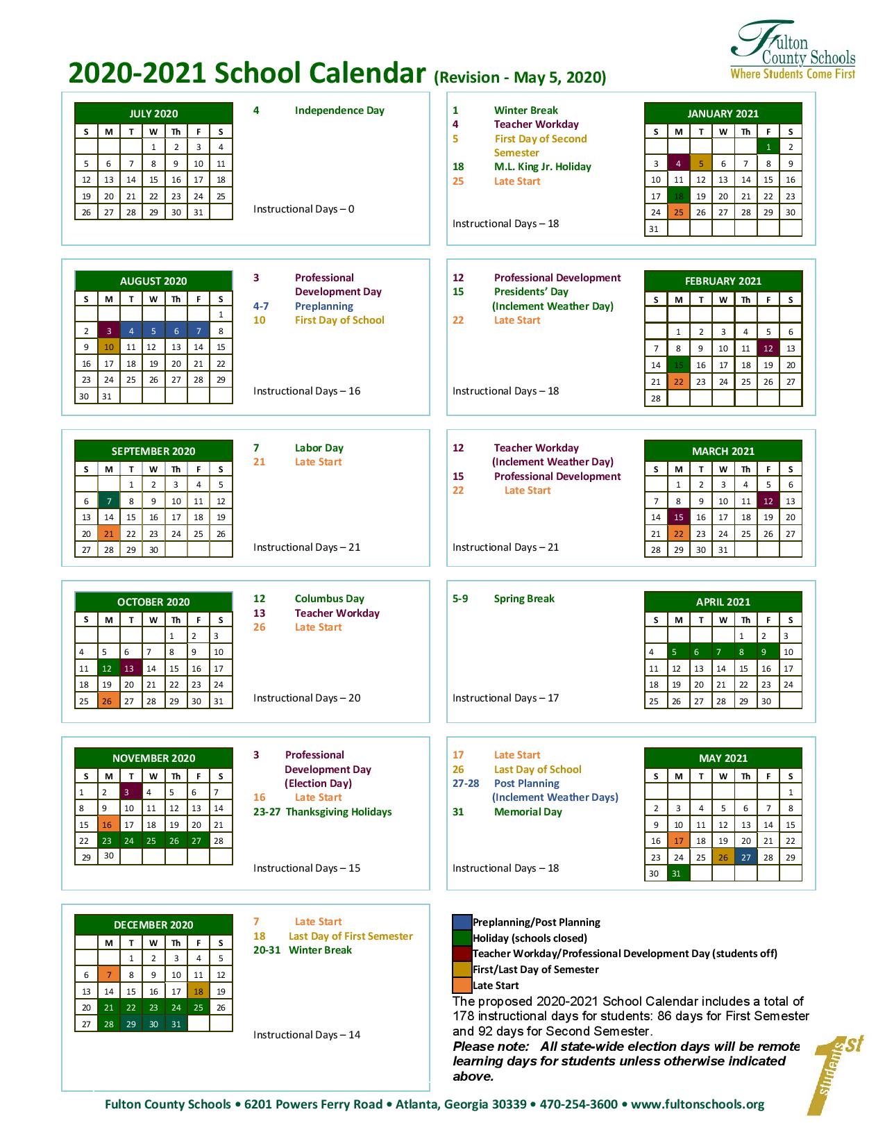Fulton County School Calendar 2021 Fulton County Schools Calendar 2020 2021   Download Now