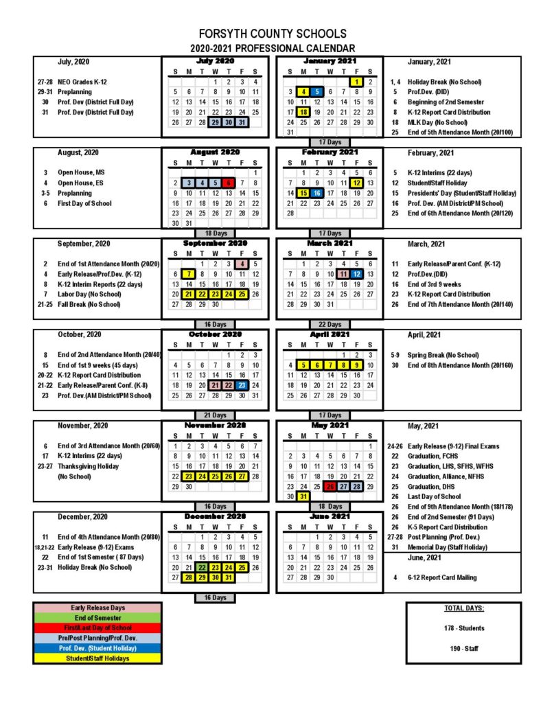 Forsyth County School Calendar 2020 2021 Academic Calendar