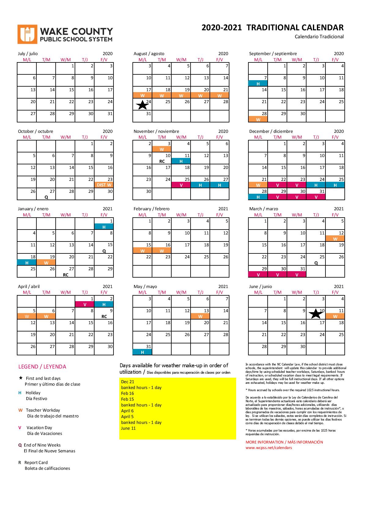Wake County Schools Calendar 2020 2021 Download Now