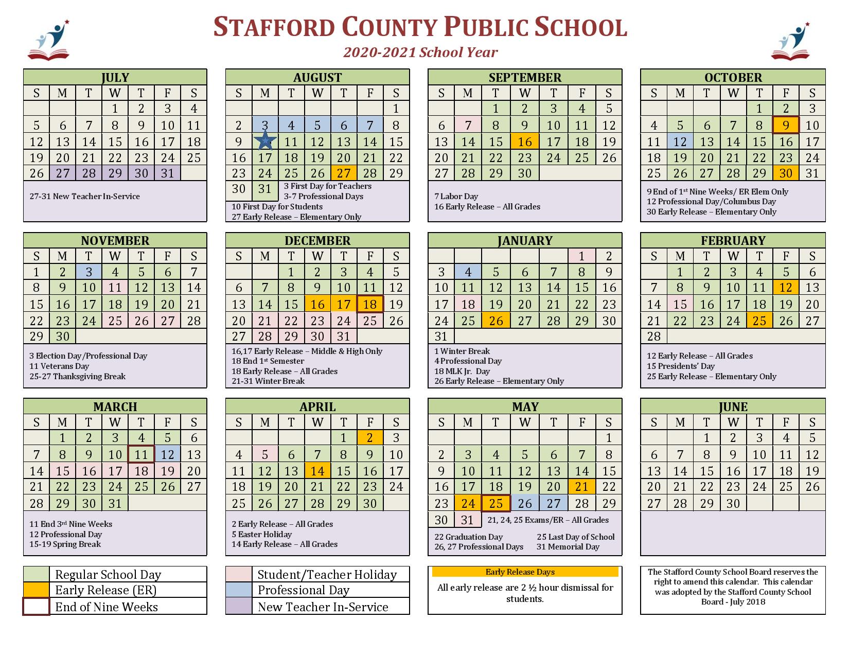 Stafford County Public Schools Calendar 20202021