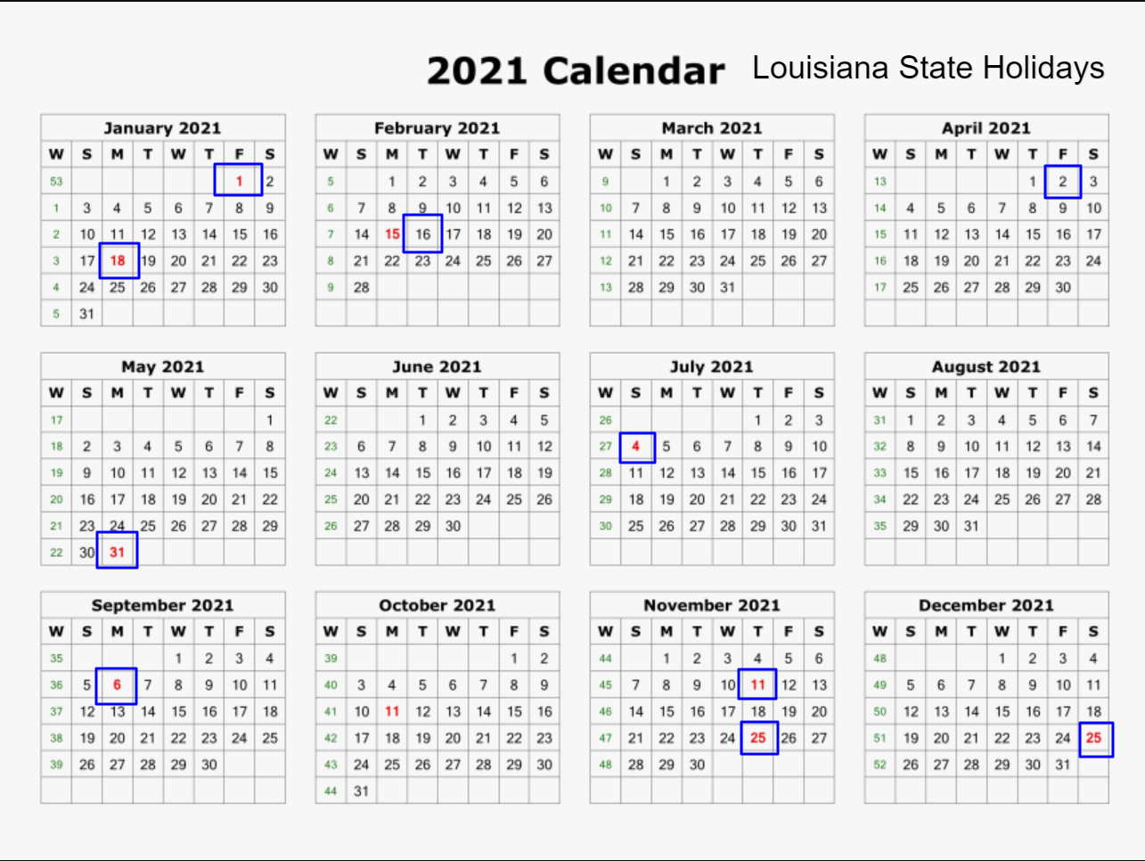 Louisiana State Holidays 2021 - List of Federal & State Holidays