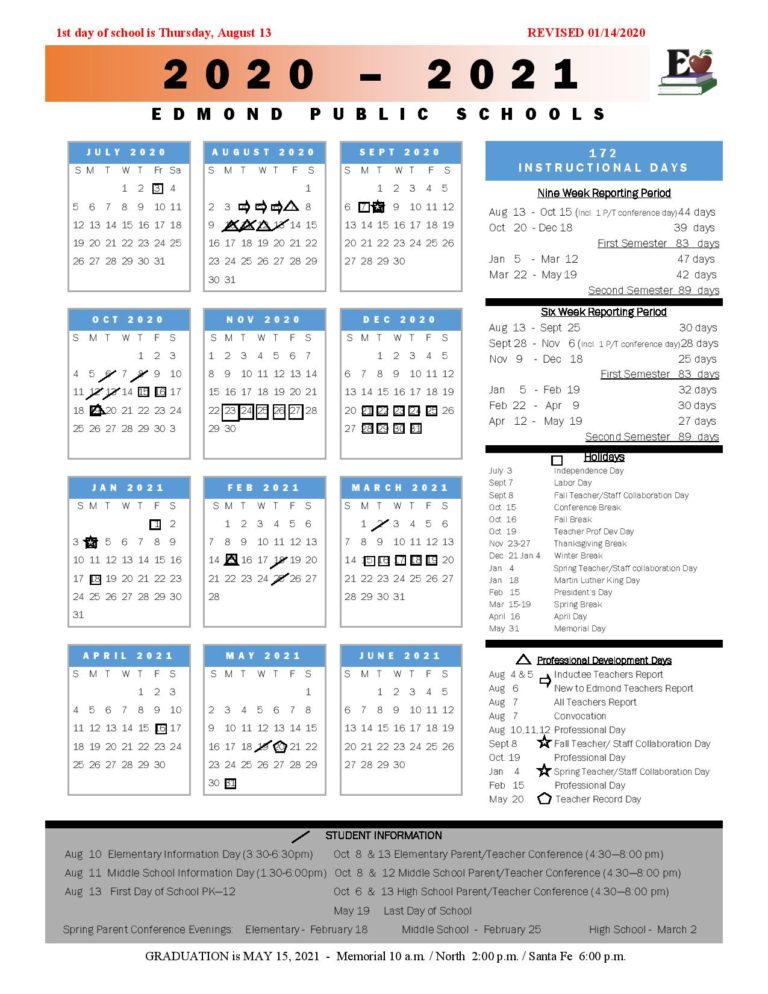 Edmond Public Schools Calendar 2020-2021