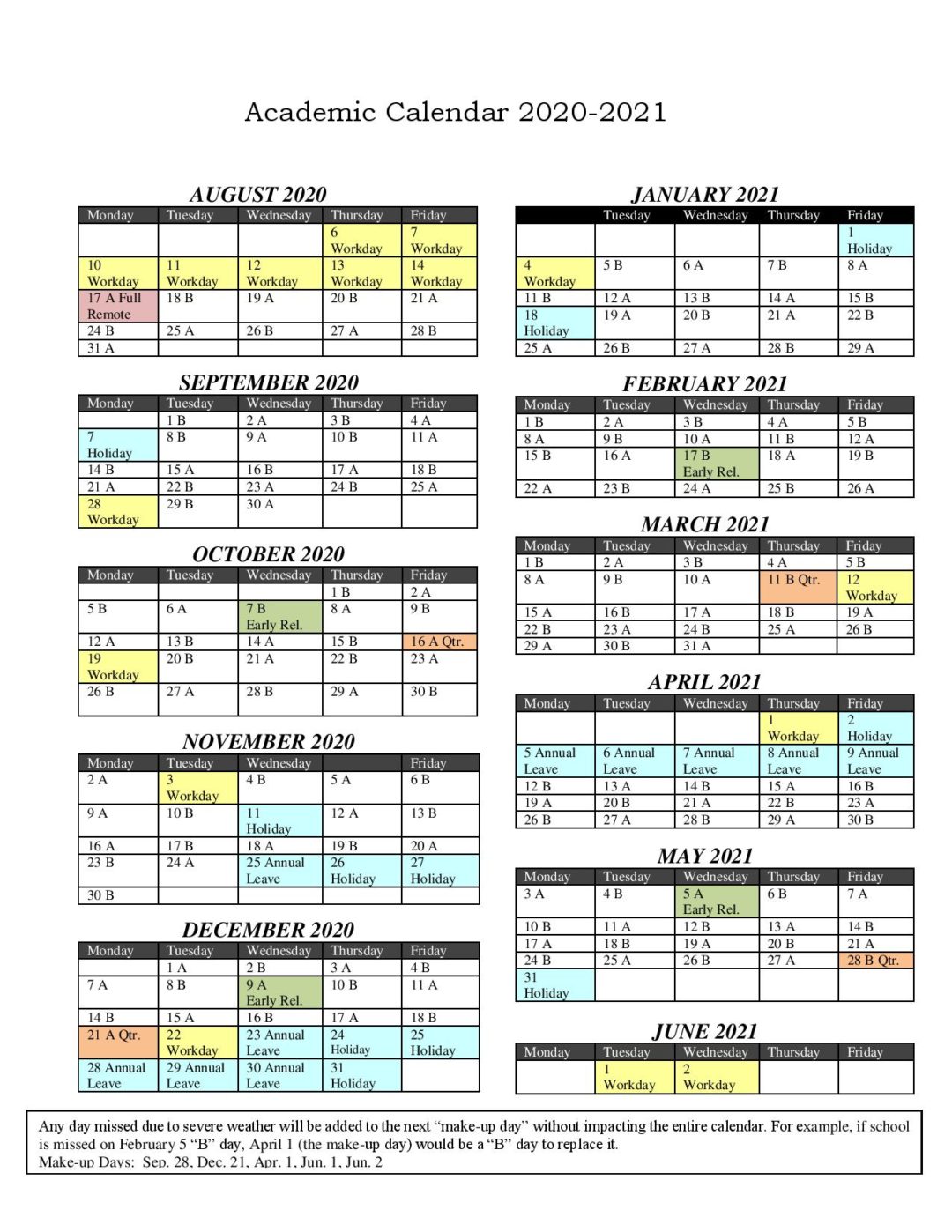 Charlotte-Mecklenburg Schools Calendar 2020-2021