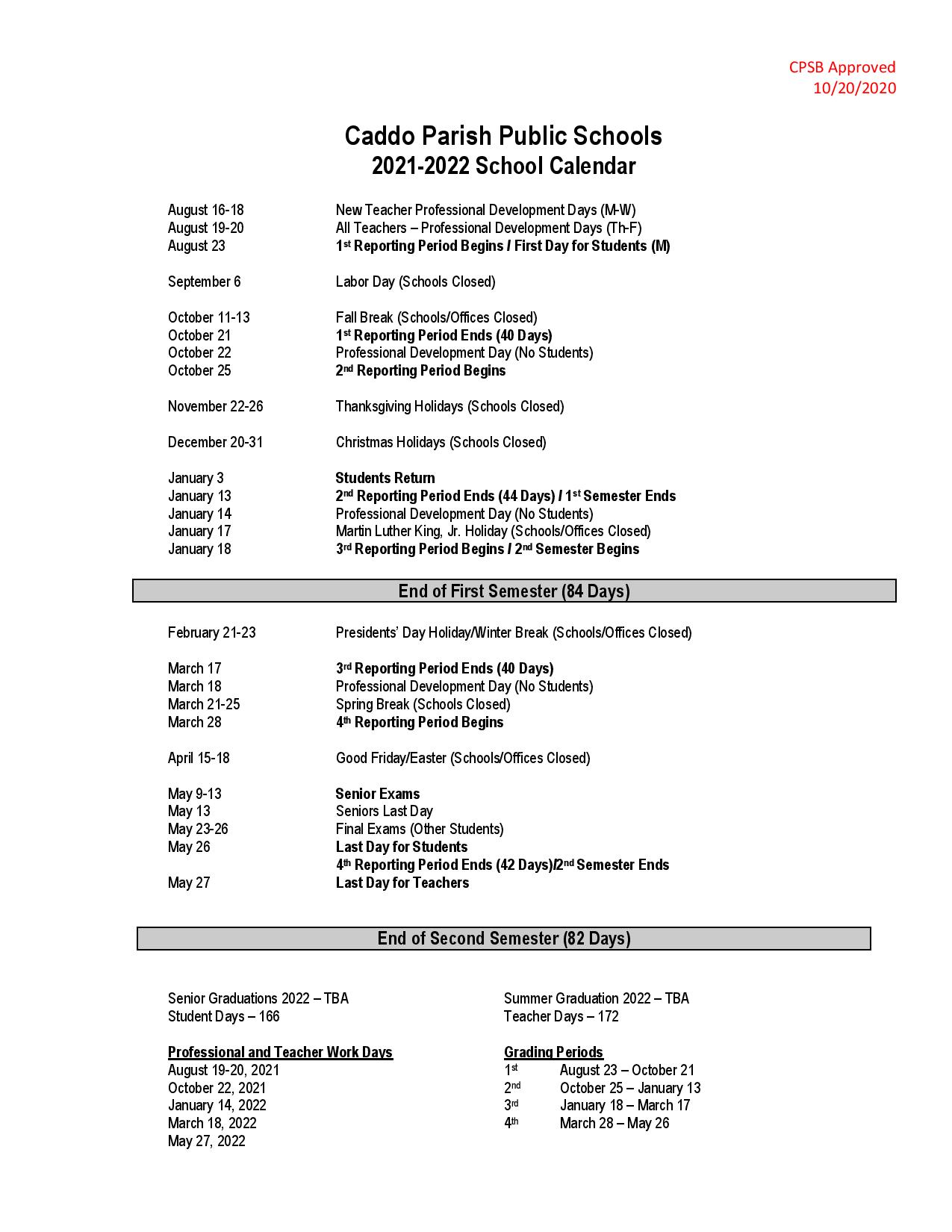 Caddo Schools Calendar 202223