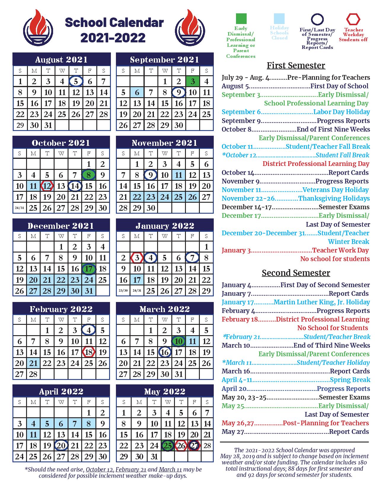 Columbia Academic Calendar Spring 2022 Columbia County School District Calendar 2021-2022