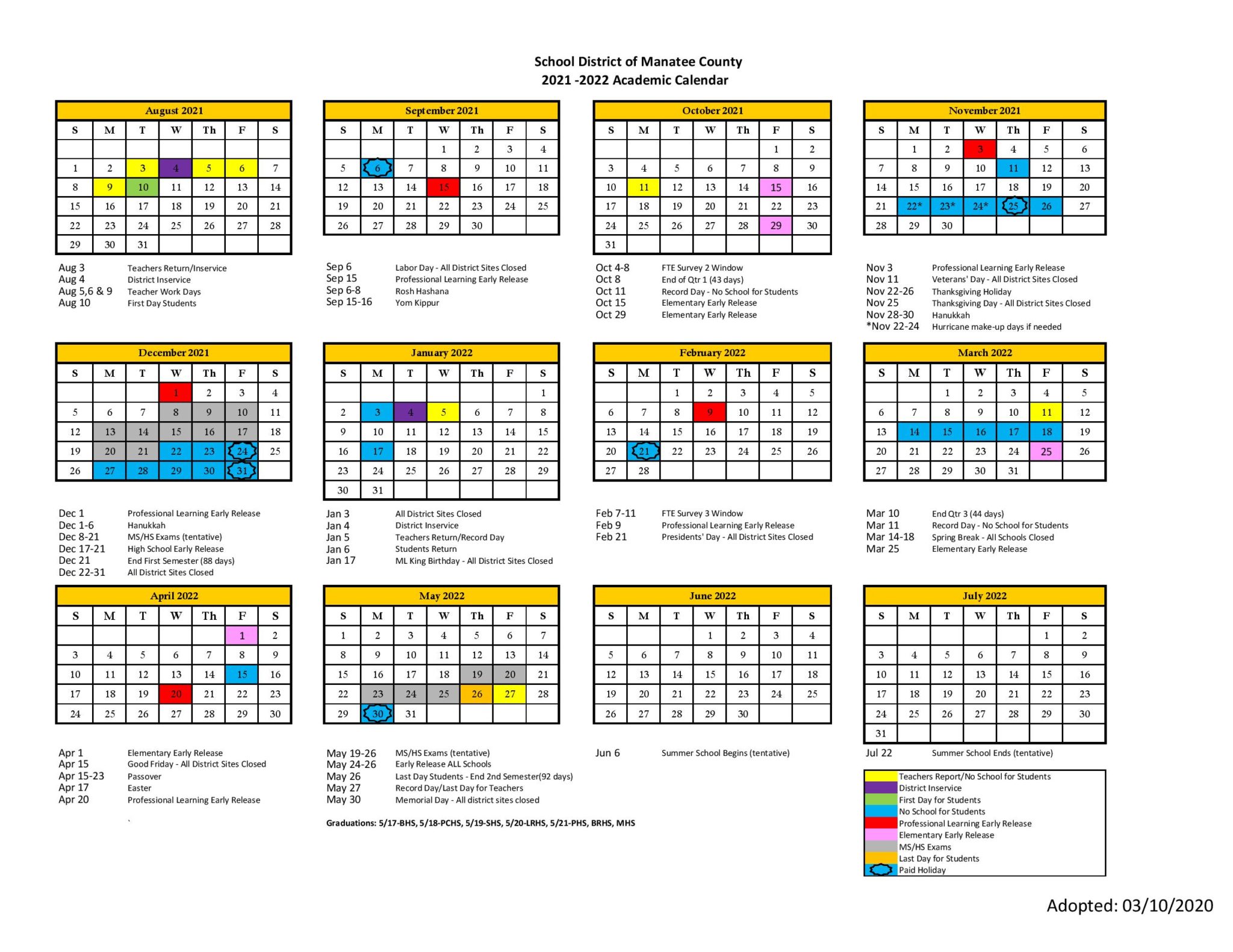 Manatee County School District Calendar 20212022