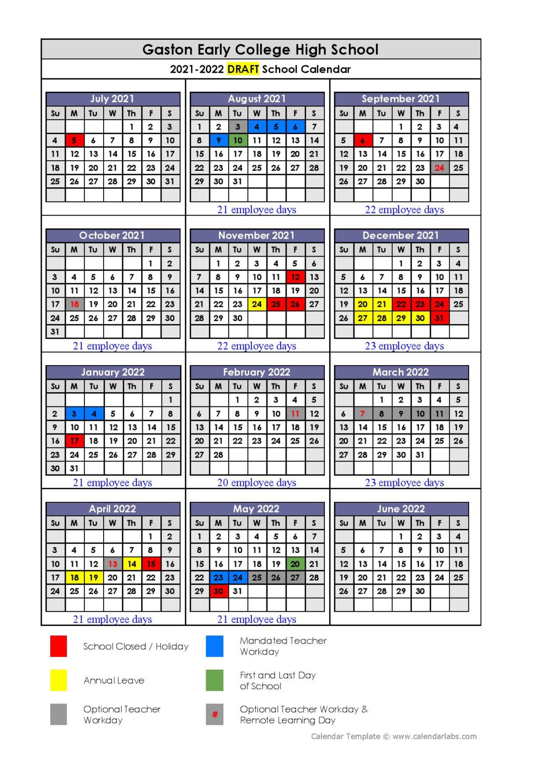 Gaston County Schools Calendar 20212022 in PDF