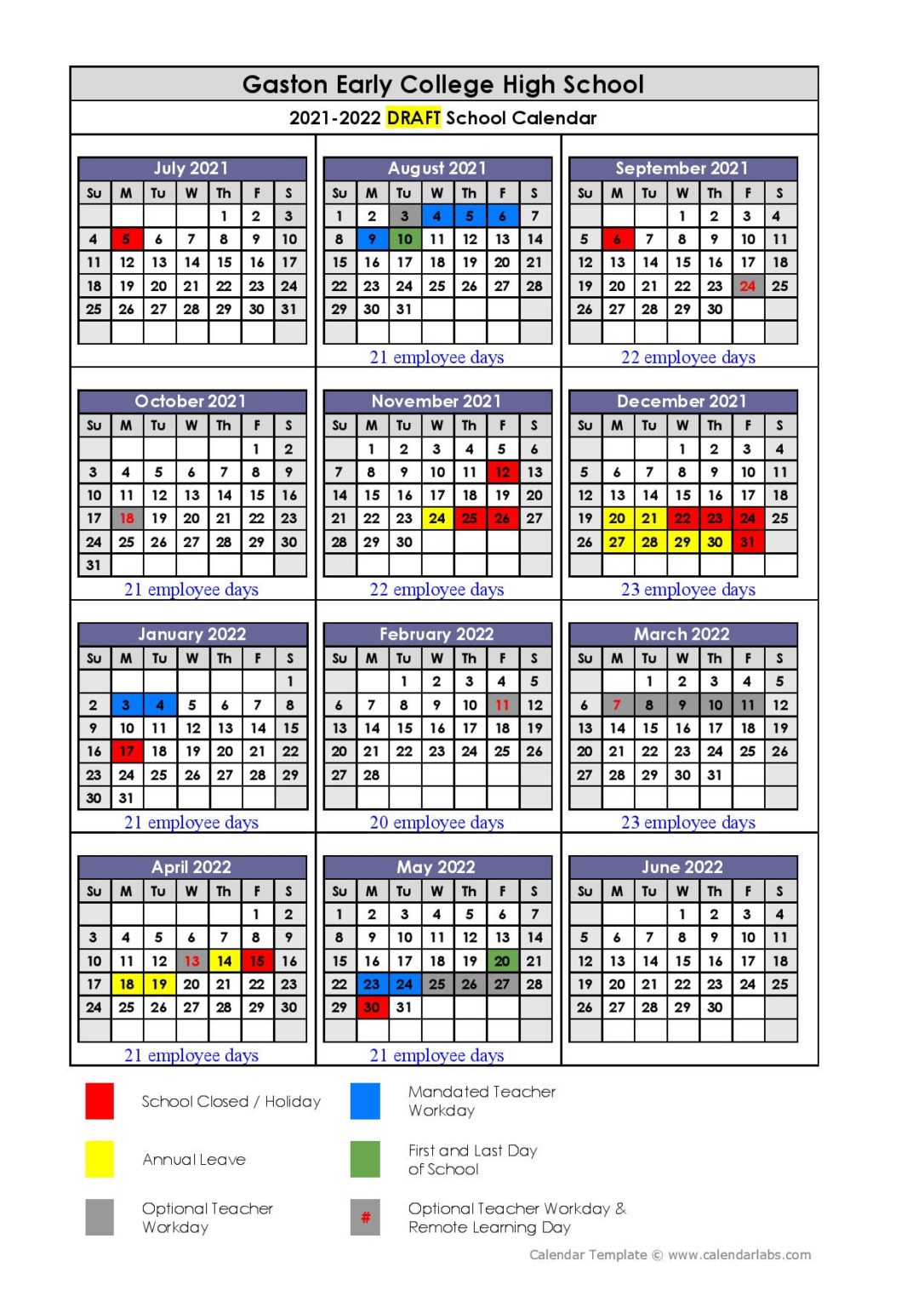 Gaston County Schools Calendar 20212022 in PDF