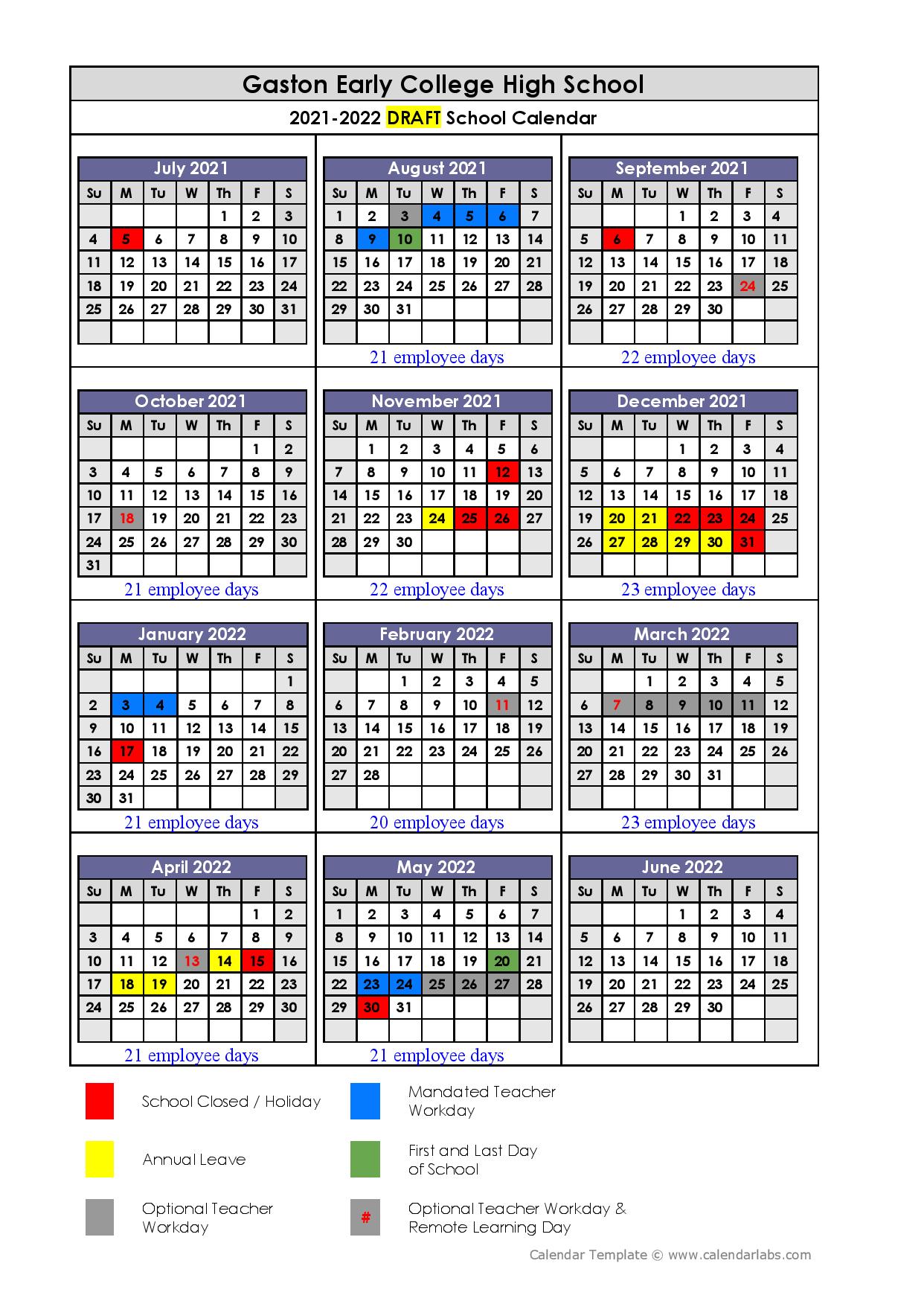 Gaston College Calendar 2022 Gaston County Schools Calendar 2021-2022 In Pdf
