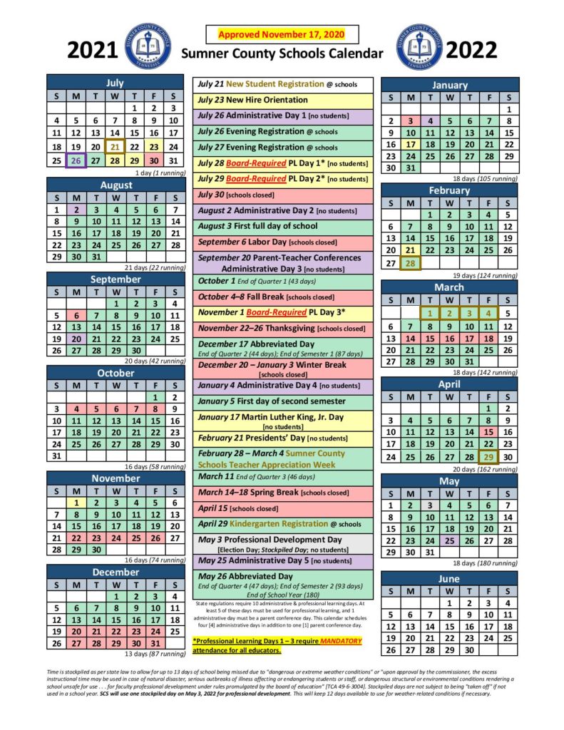 calendar with school holidays