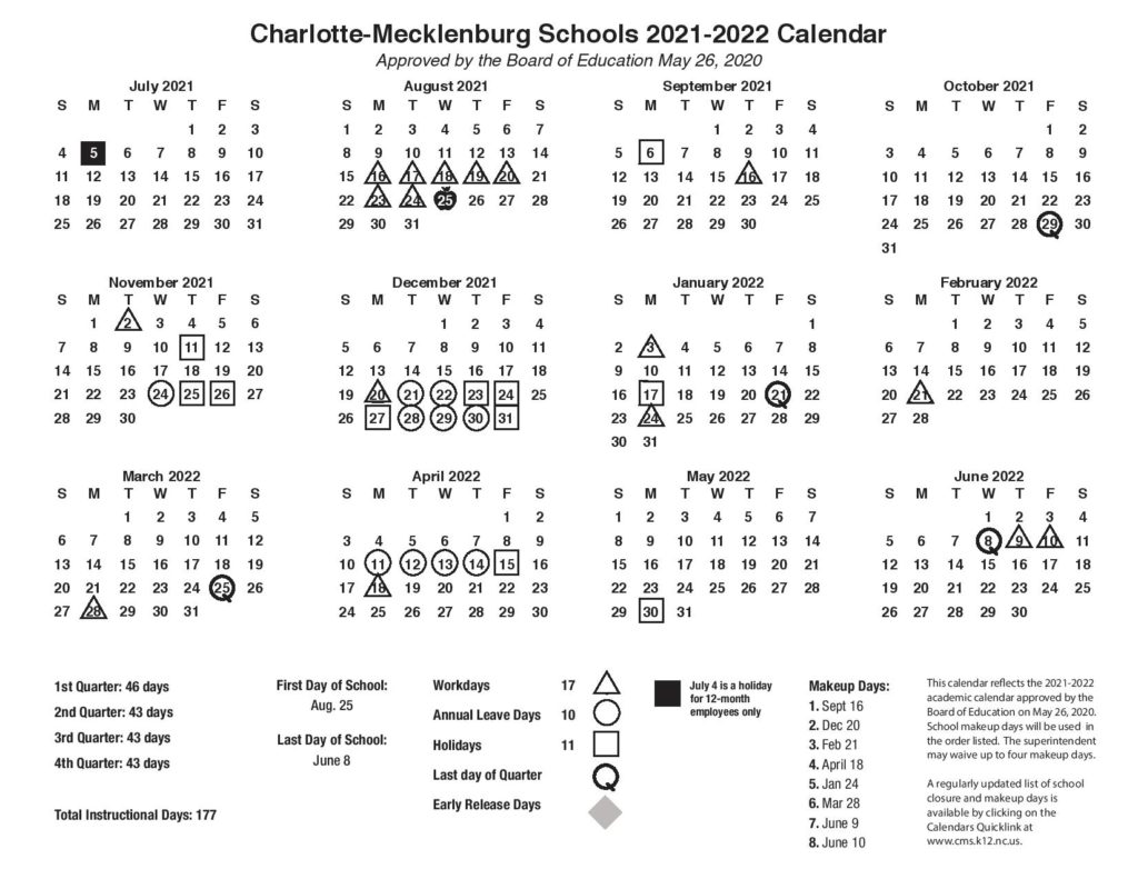 CMS School Calendar 20212022 CharlotteMecklenburg Schools