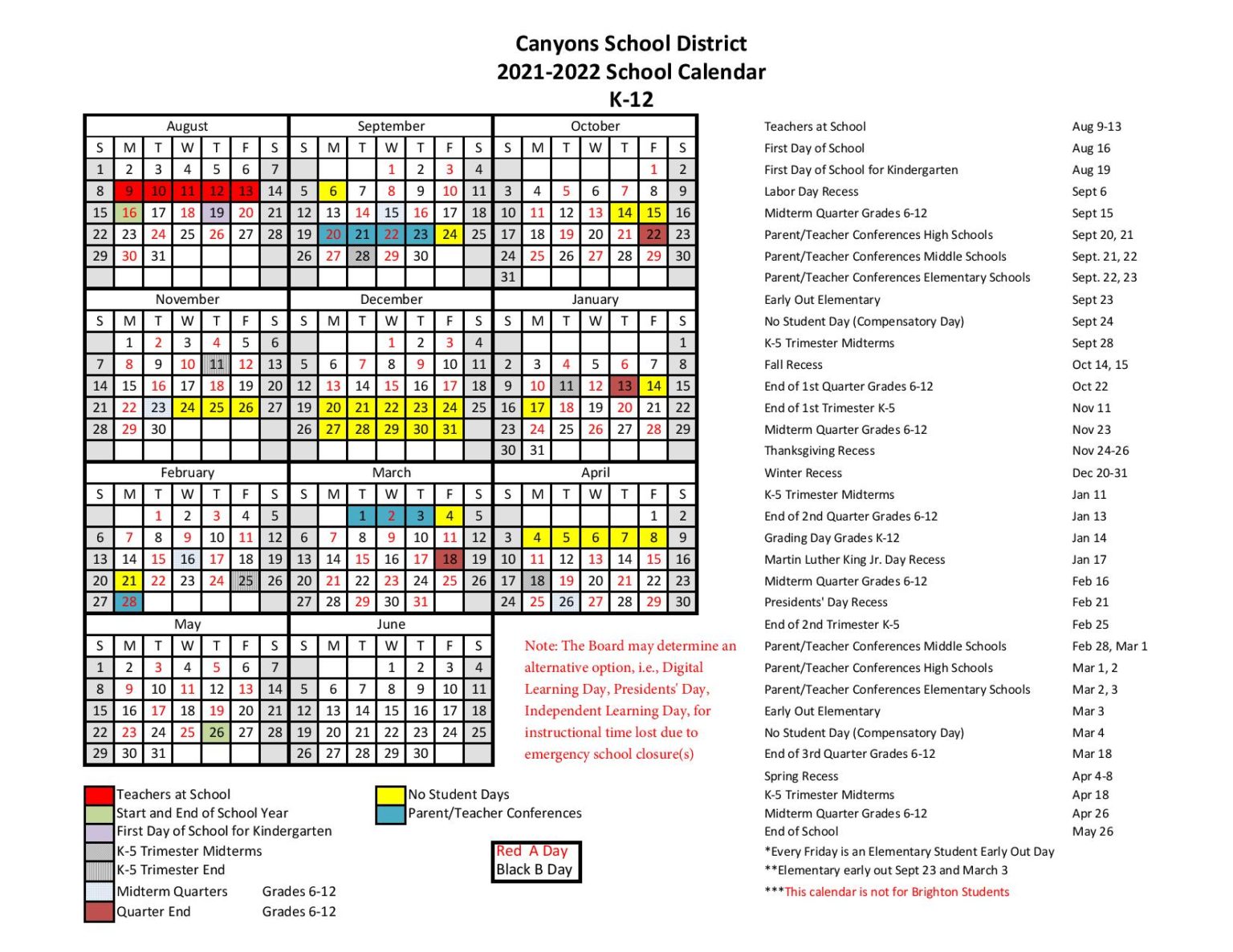 Canyons School District Calendar 20212022 & Holidays