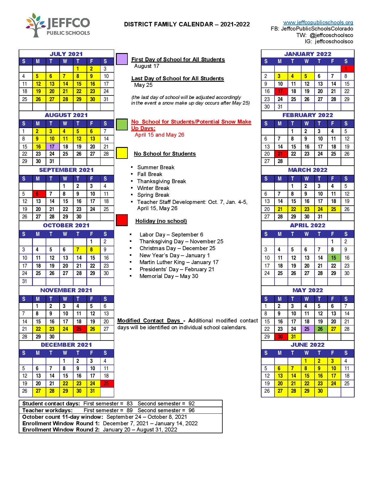 Jeffco Public Schools Calendar 20212022 & Holidays