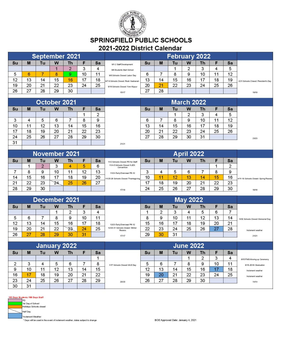 Springfield Public Schools Calendar Holidays 2021 2022