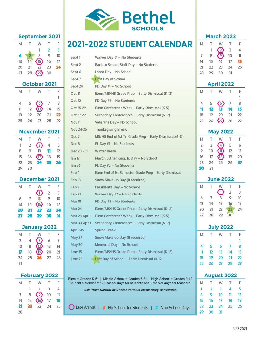 Bethel School District Calendar 20212022 Download Here