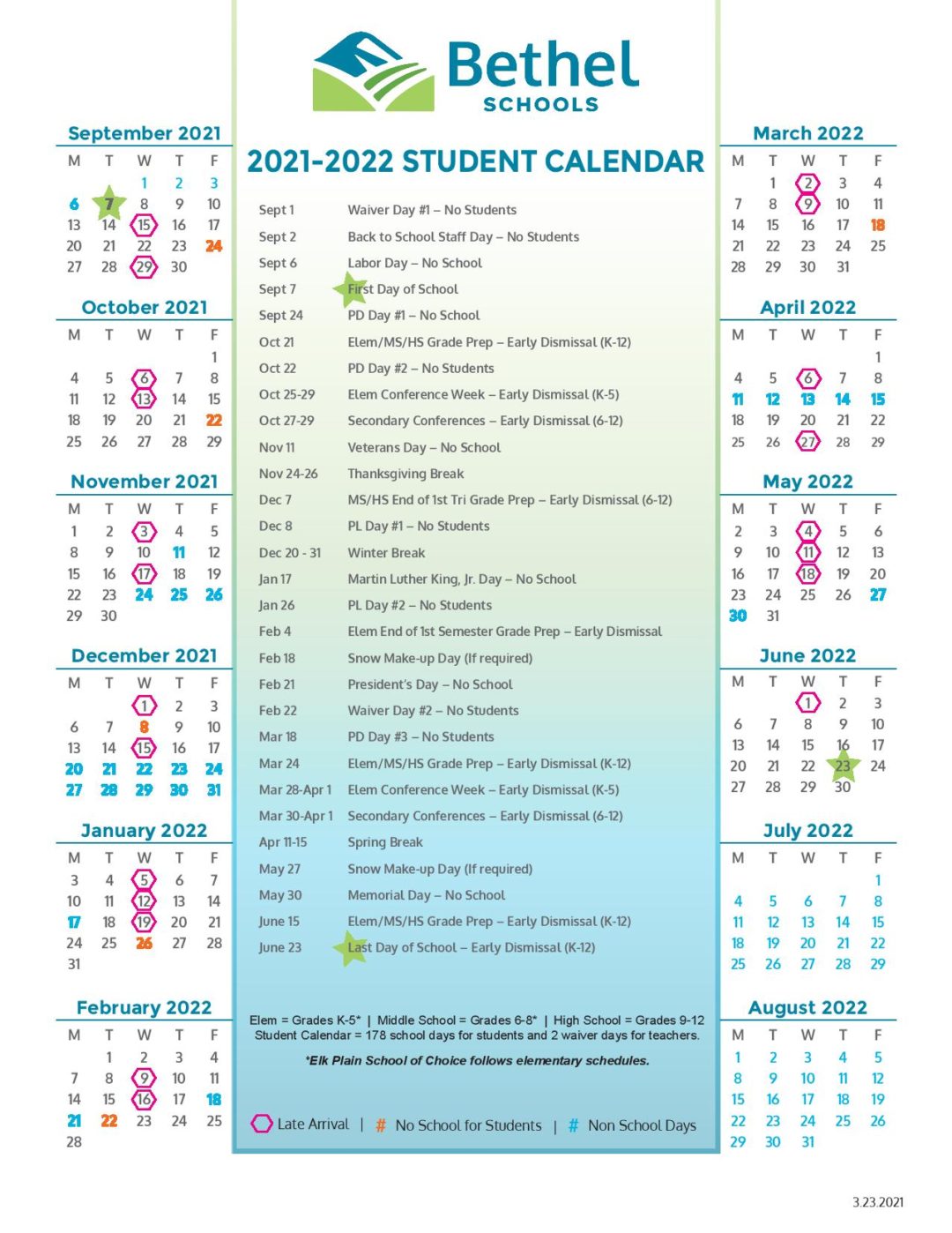 Bethel School District Calendar 2021 2022 Download Here
