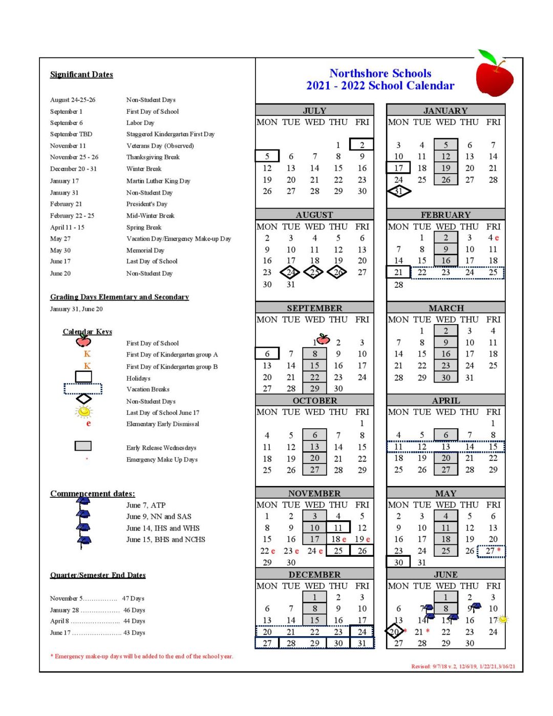 Northshore School District Calendar 2021 2022 Holidays