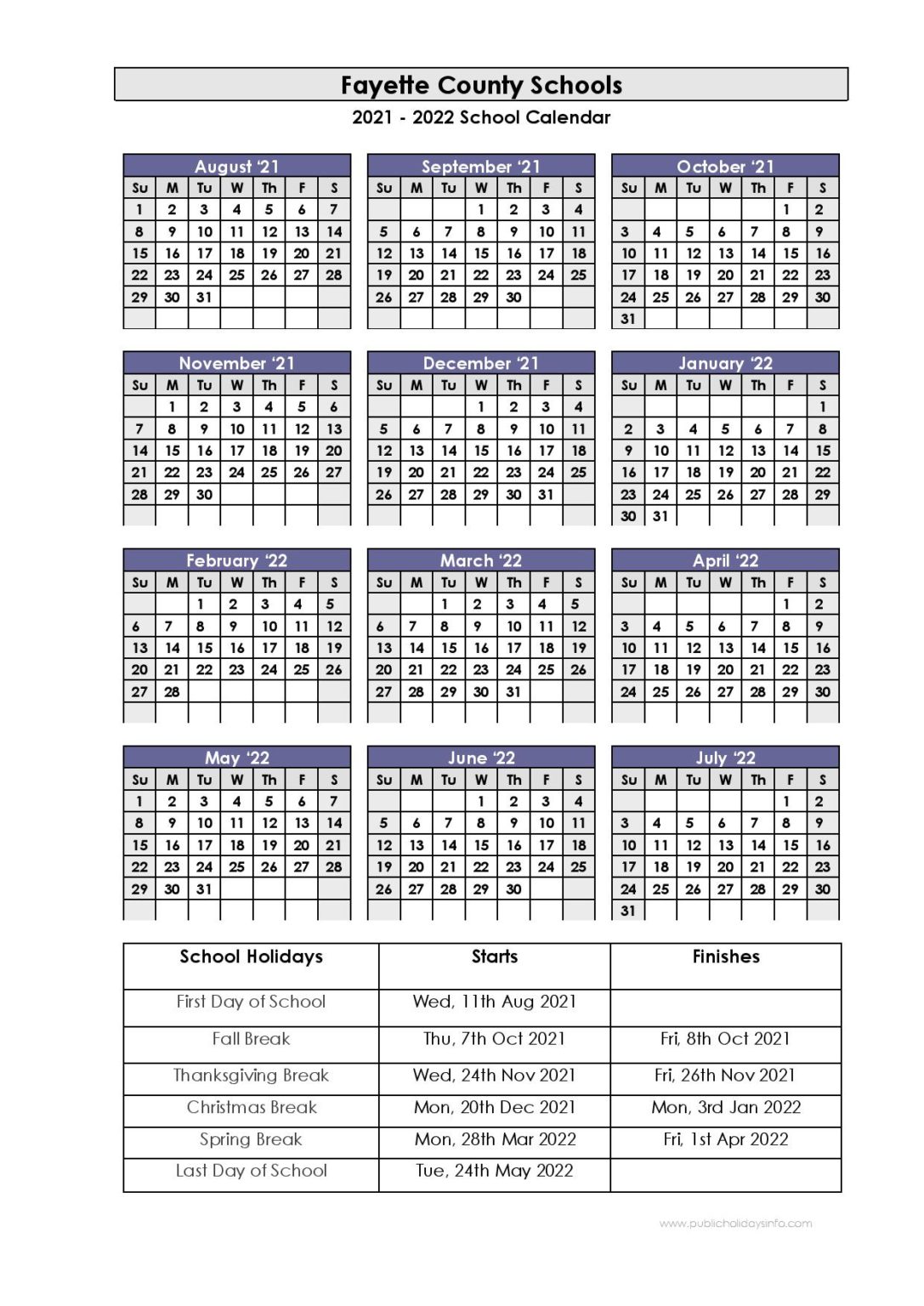 Fayette County Schools Calendar 20212022 (Kentucky)