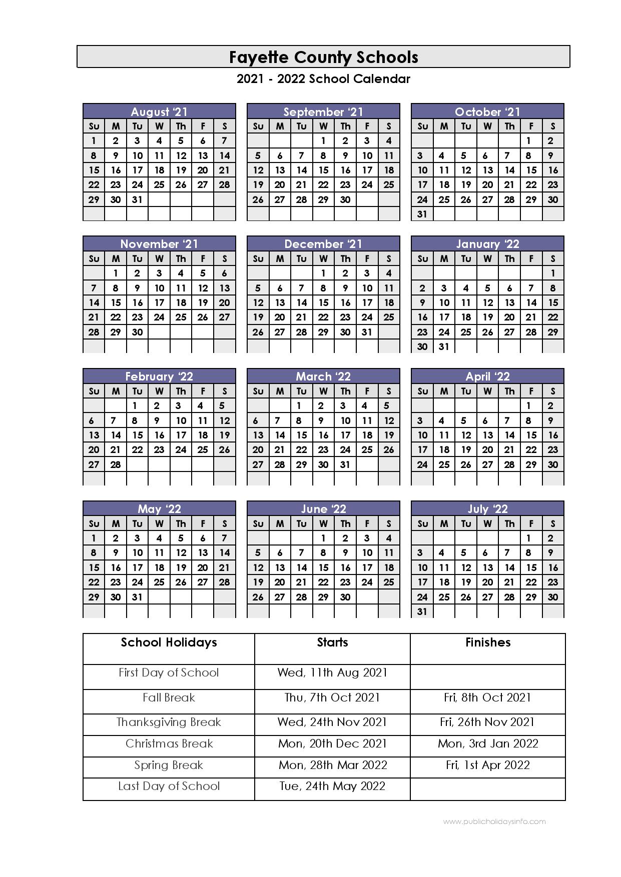 Fayette County Schools Calendar 2021 2022 Kentucky