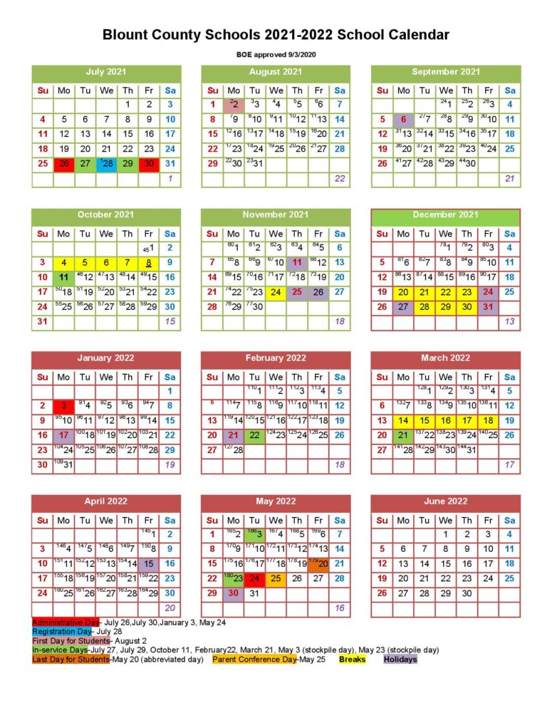 Blount County Schools Calendar 2021-2022 in PDF Format Blount County Schools Calendar 2021-2022 in PDF Format