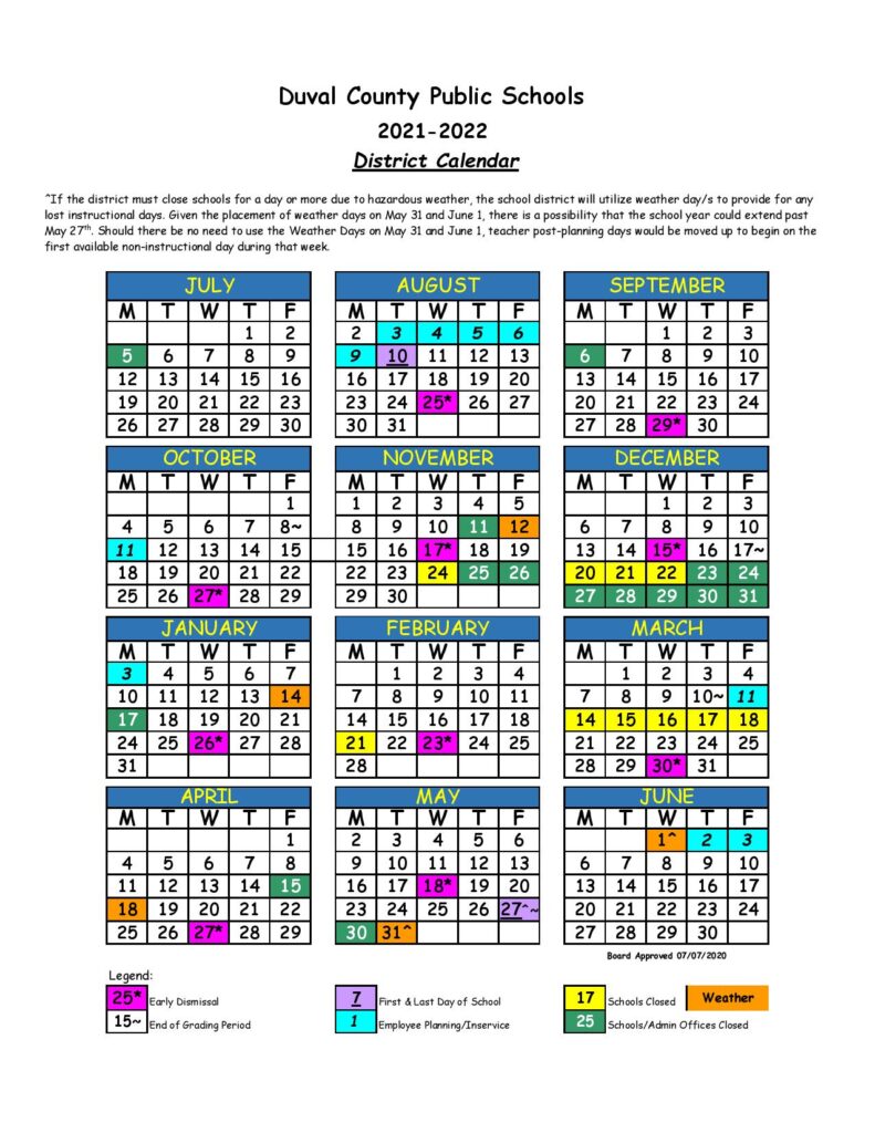 Dcps 2022 Calendar Duval County Public Schools Calendar 2021-2022 In Pdf