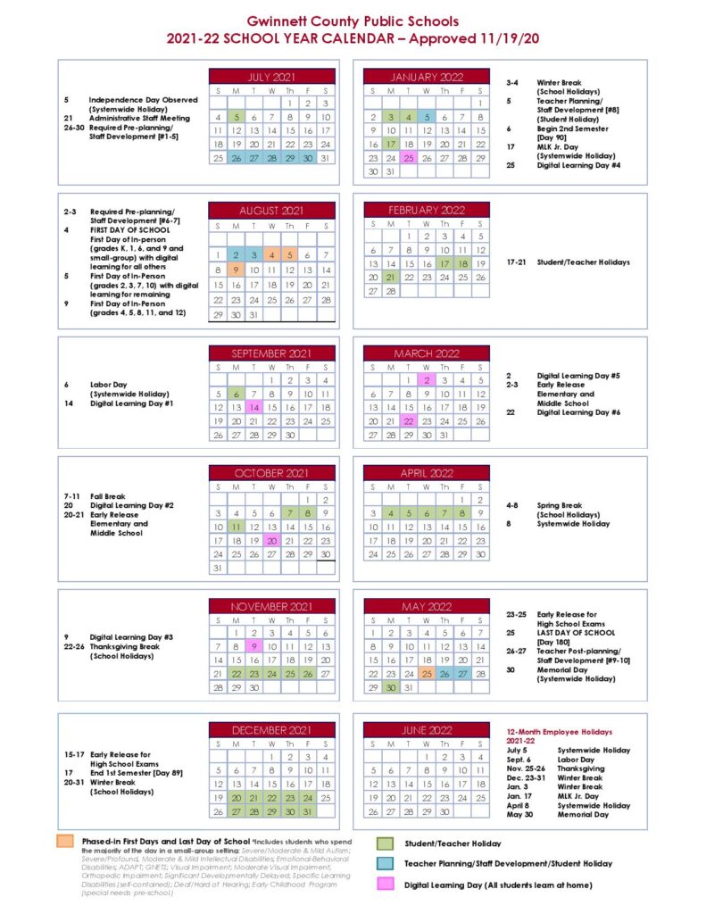 Gwinnett County Public Schools Calendar 2021 2022
