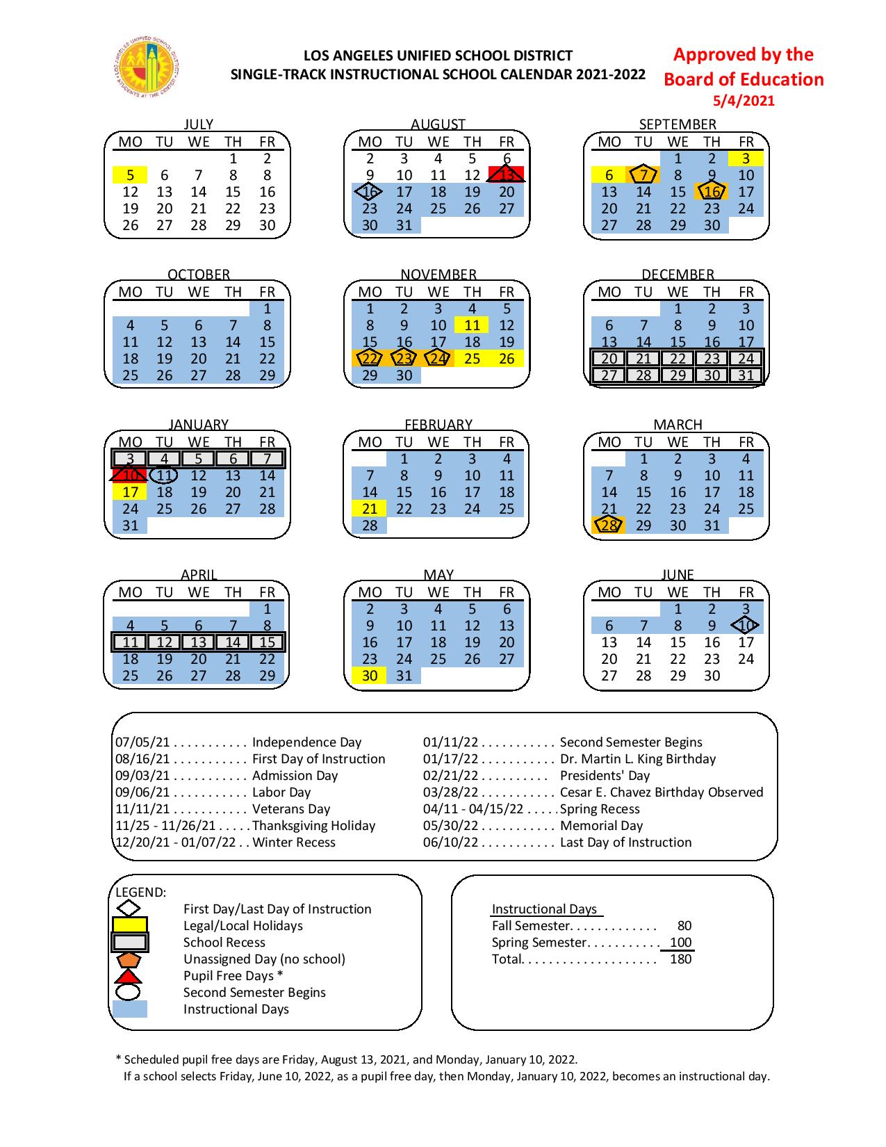 Torrance Unified School District Calendar 2025-2026