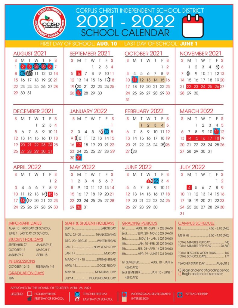 Corpus Christi Independent School District Calendar 2021-2022