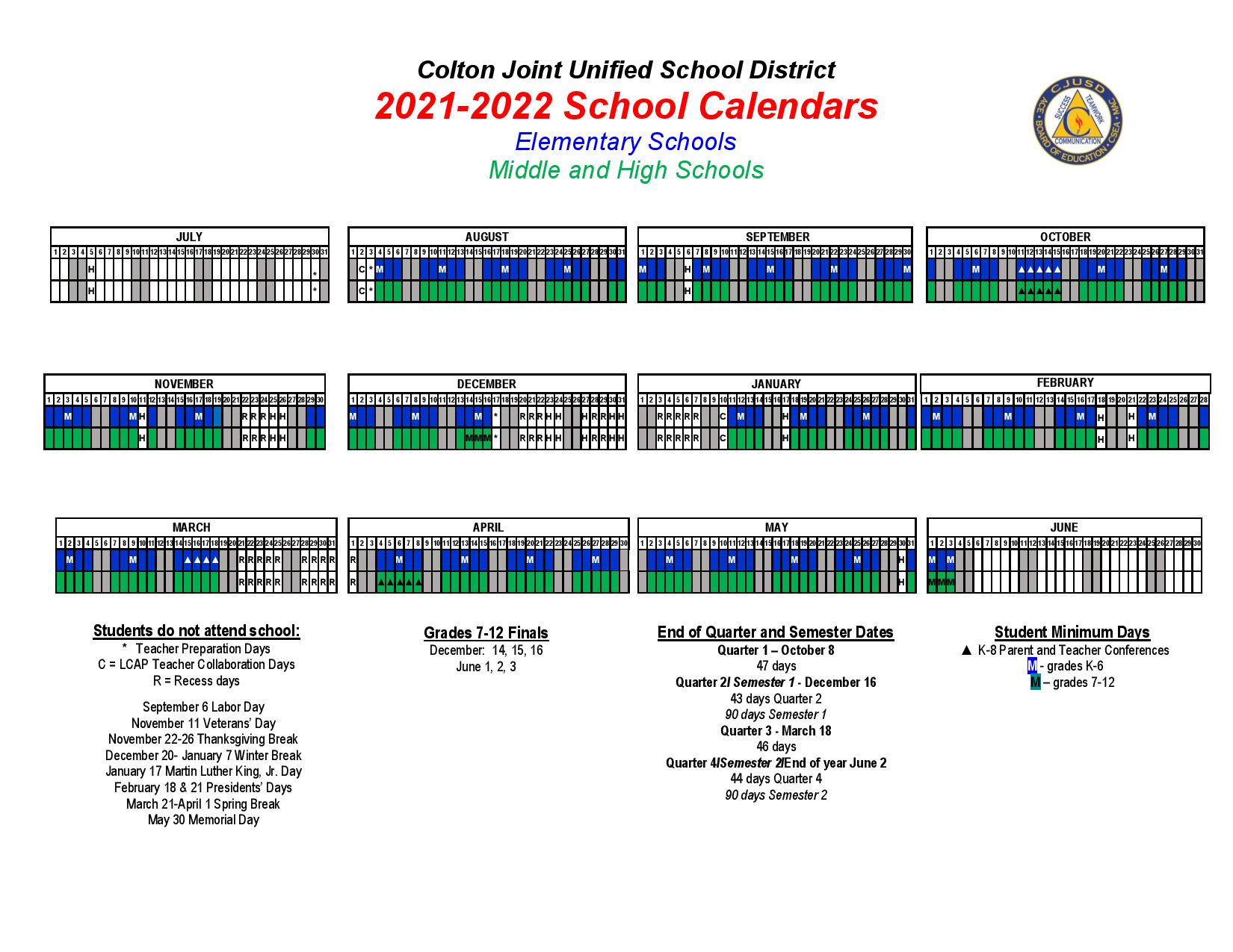 Sbcusd Calendar 2022 23 Colton Joint Unified School District Calendar 2021-2022