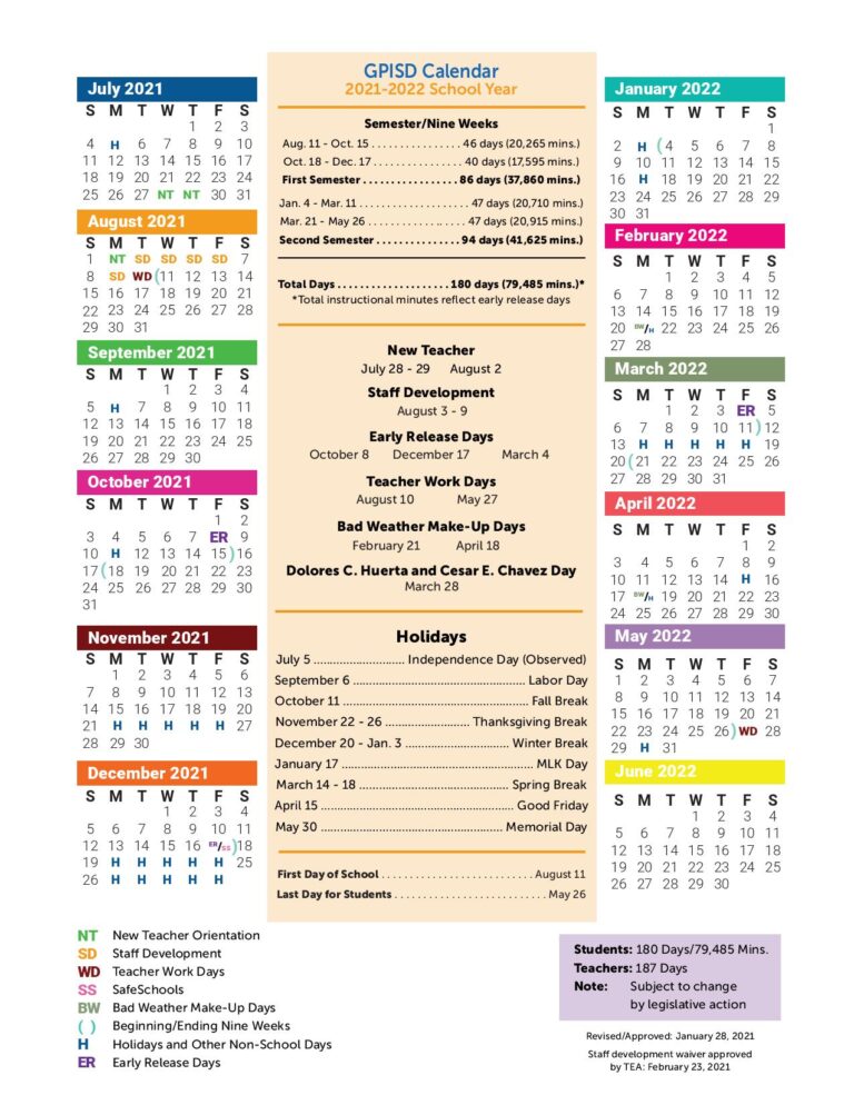 Grand Prairie Independent School District Calendar 2021-2022