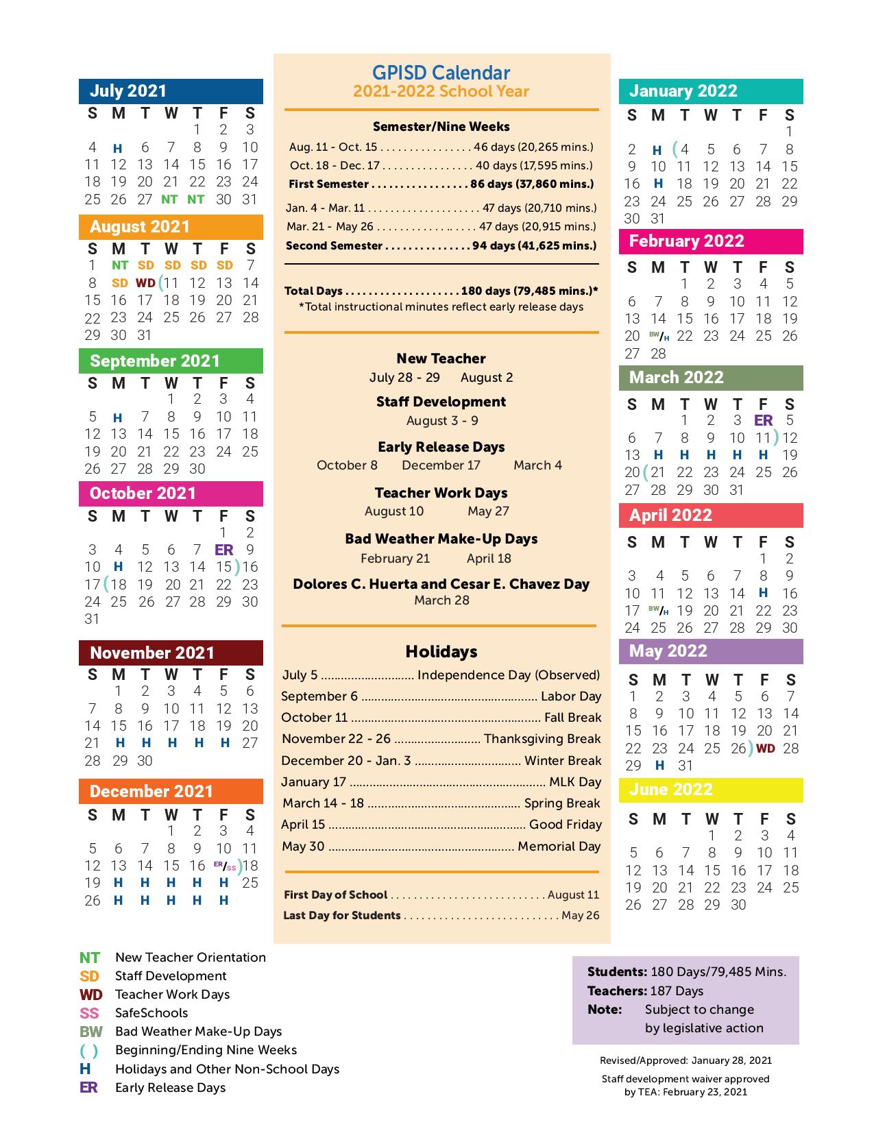 Disd Calendar 2022 Grand Prairie Independent School District Calendar 2021-2022