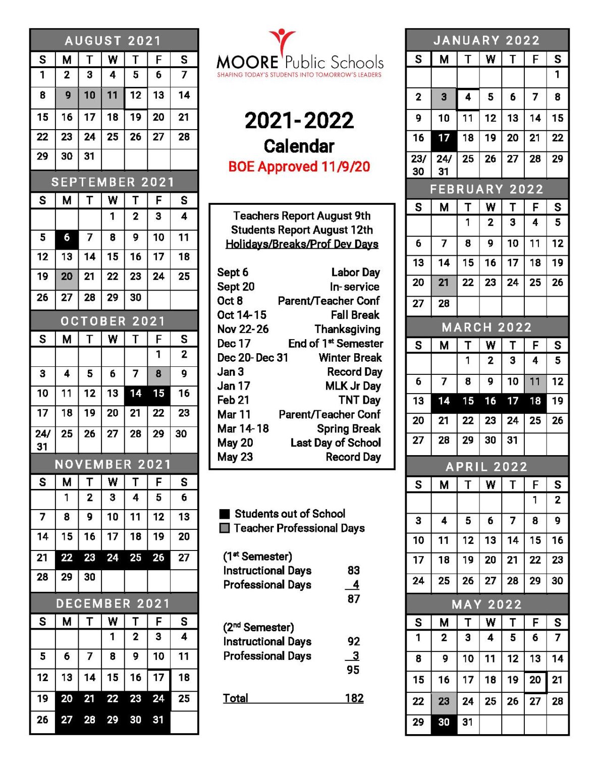Moore Public Schools Calendar 20212022 in PDF
