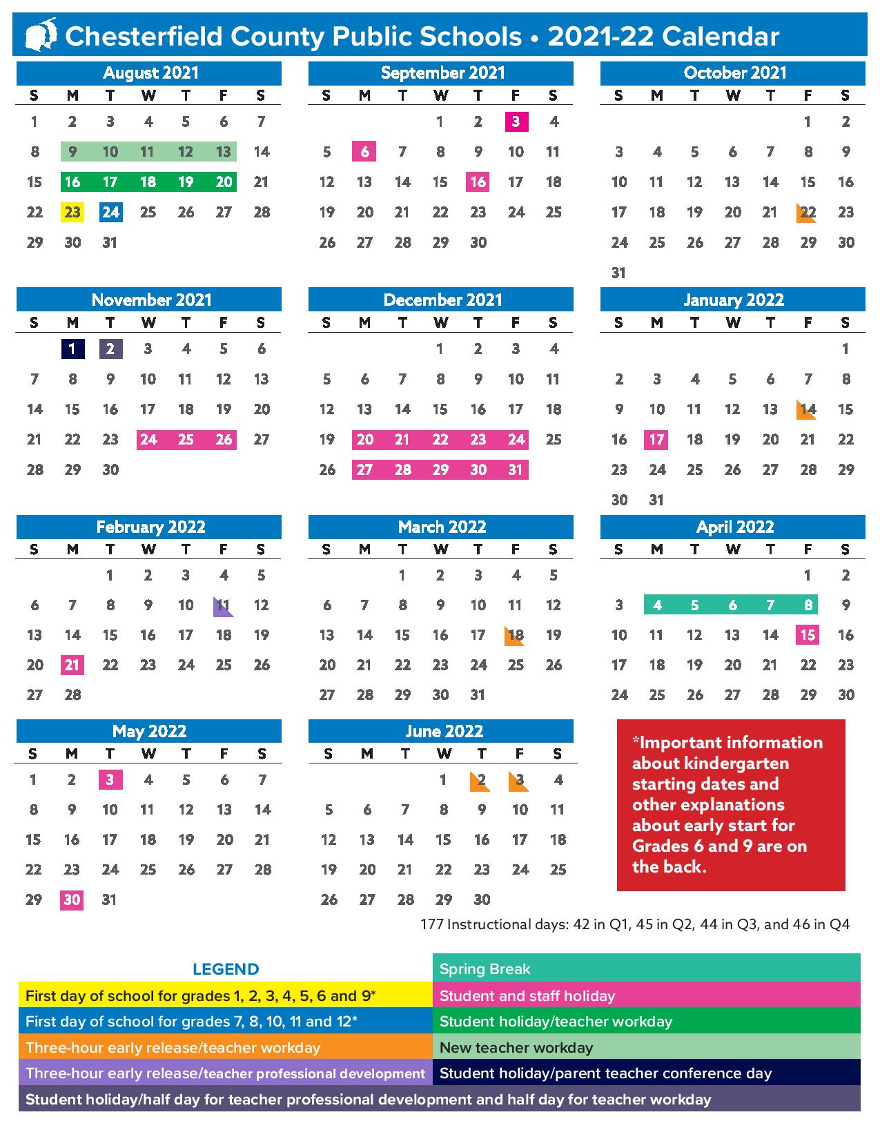 Chesterfield County Public Schools Calendar 2021 2022