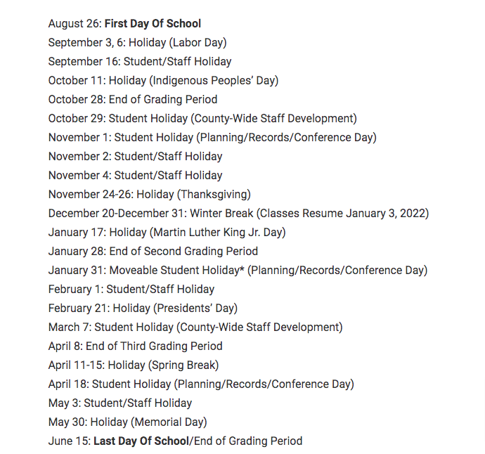 Loudoun County Public Schools Calendar 2021-2022