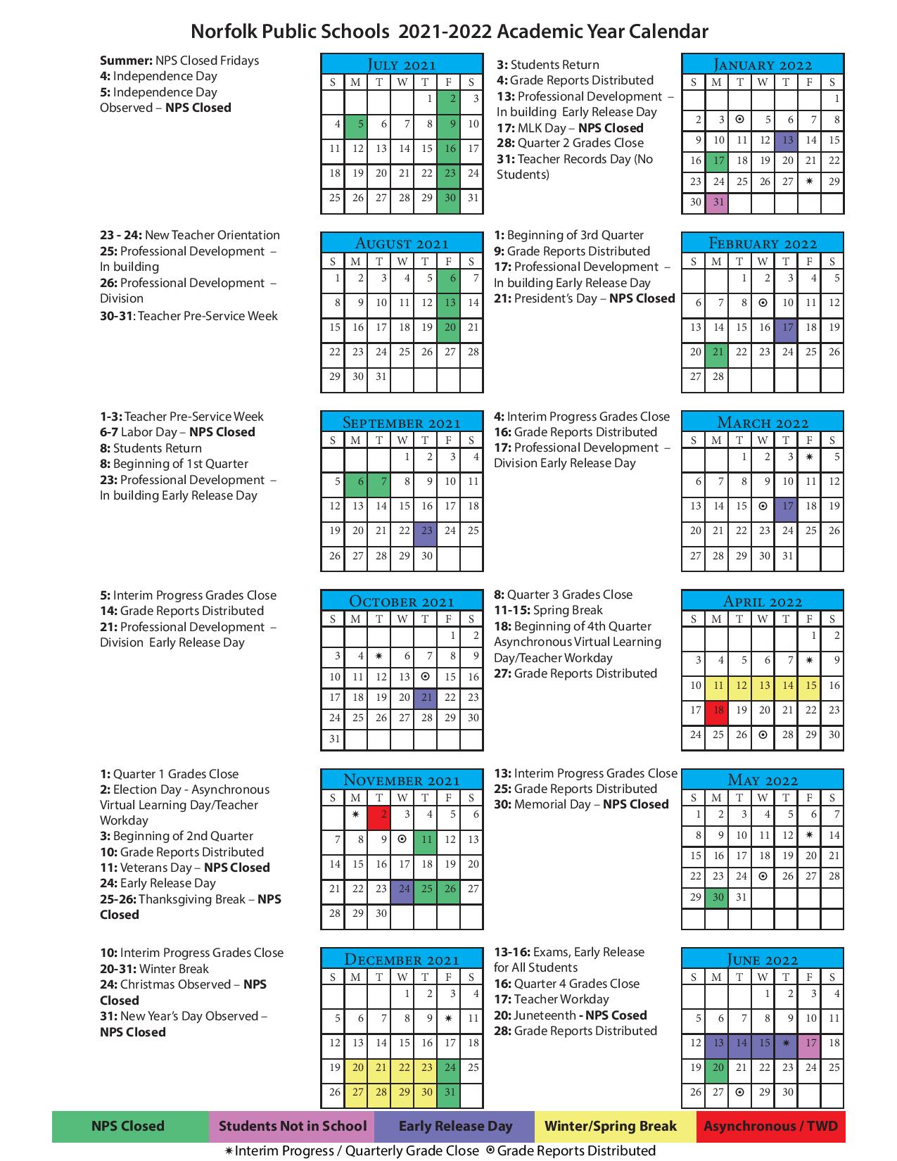 Norfolk Public Schools Calendar 20212022 in PDF