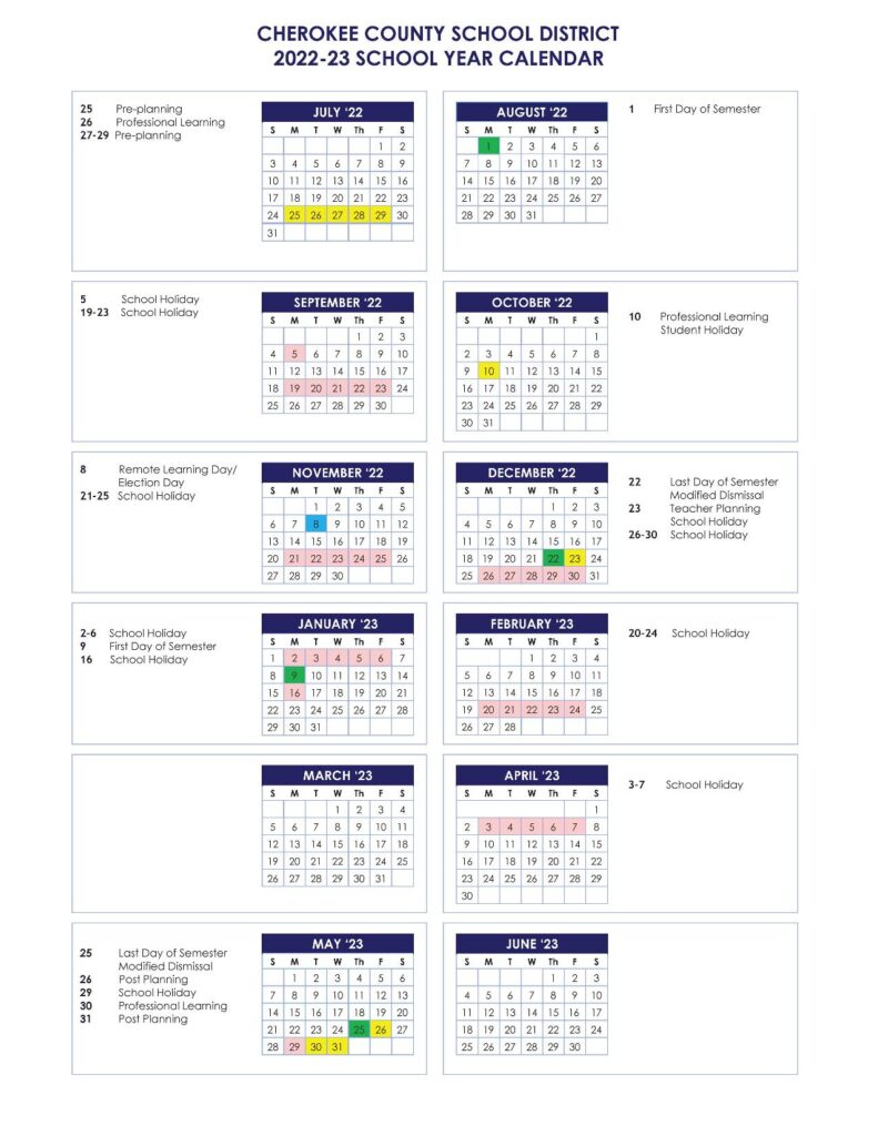 Cherokee County School District Calendar 20222023