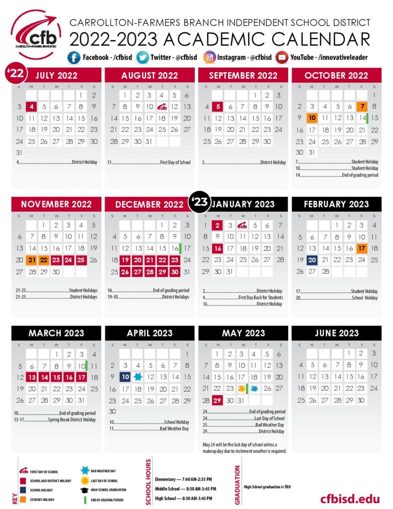 Cfbisd Calendar 2023 24 Carrollton-Farmers Branch Independent School Calendar 2022-2023