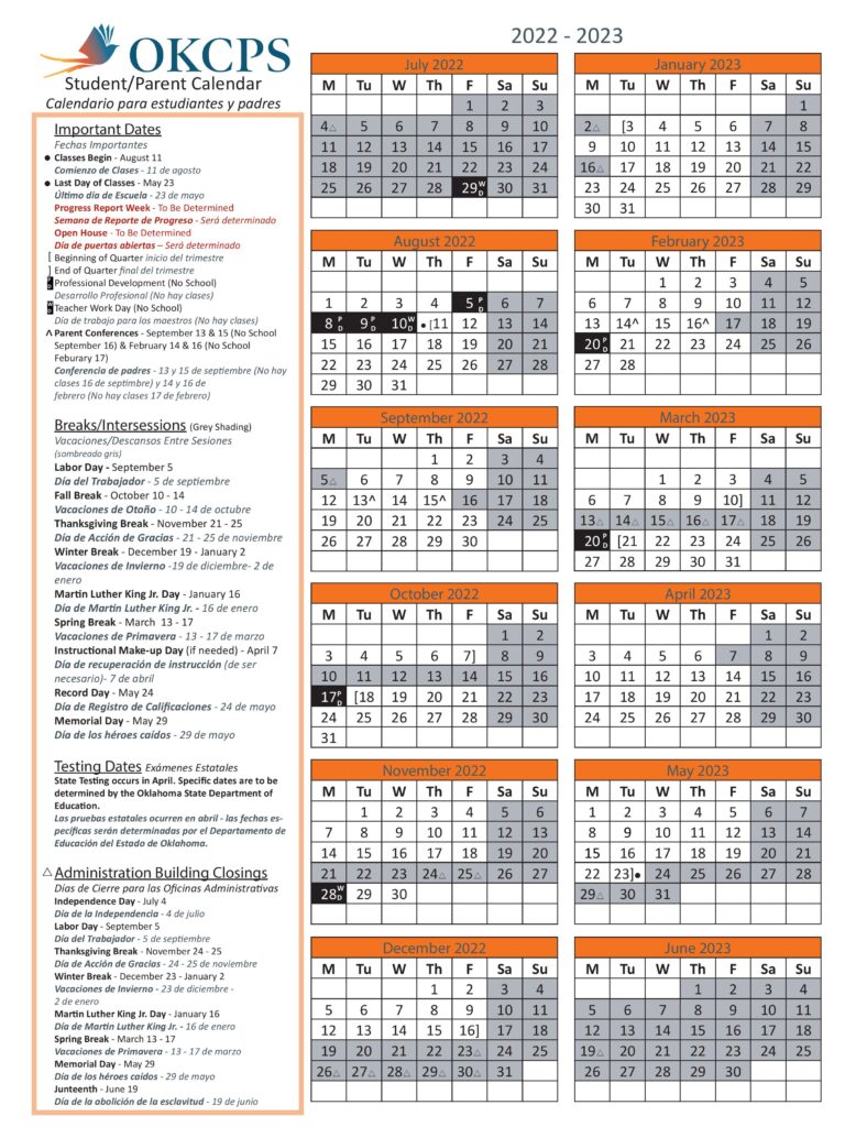 Ou Calendar Spring 2023 Oklahoma City Public Schools Calendar 2022-2023 In Pdf