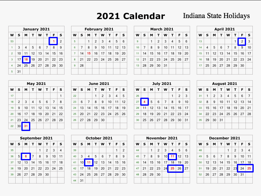 2021 Indian State Holiday Calendar