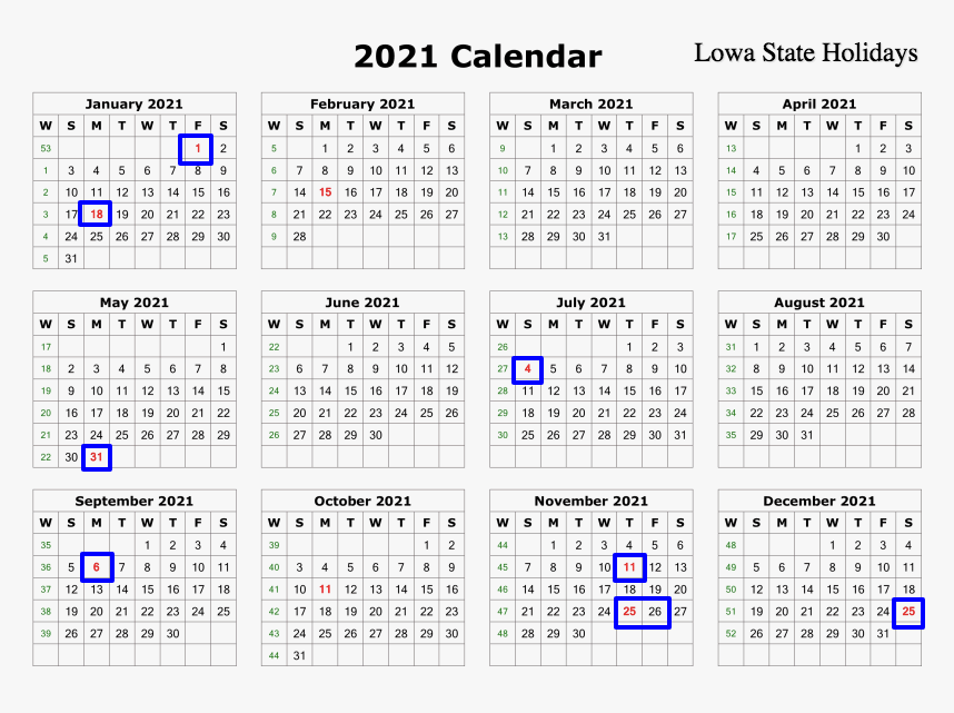 Iowa State Holidays for the Year 2021 - Download Calendar