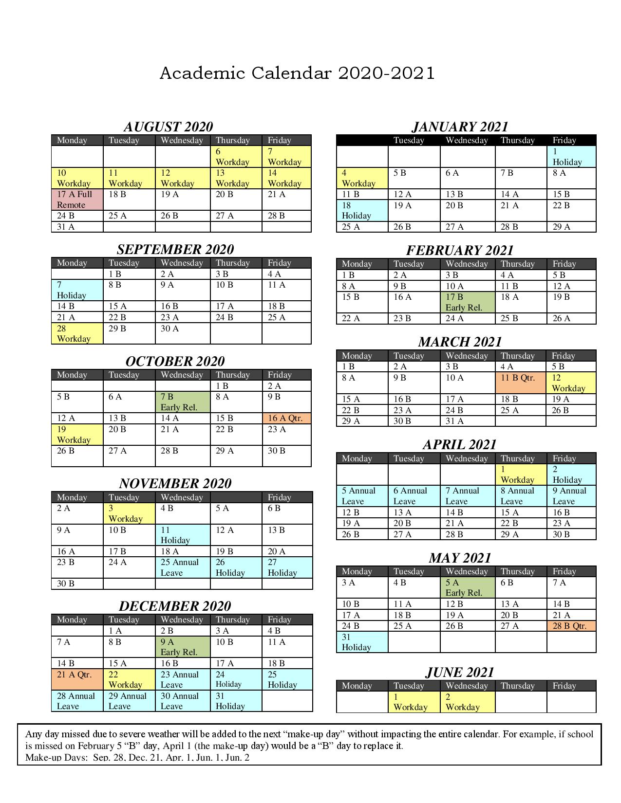 Charlotte-Mecklenburg Schools Calendar 2020-2021