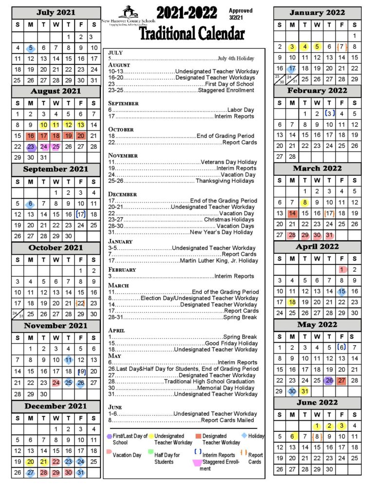 New Hanover County Schools Calendar 20212022