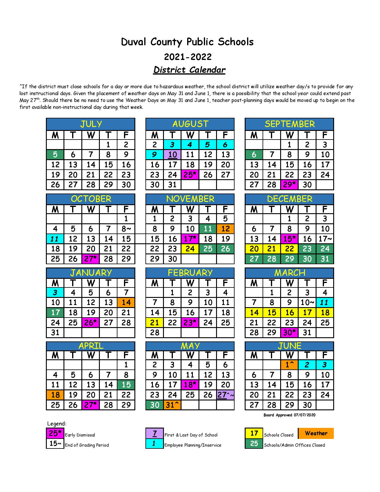 Duval County Public Schools Calendar 2021-2022 in PDF