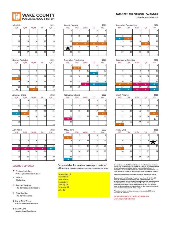 Wake County Schools Calendar 20222023 Download Now