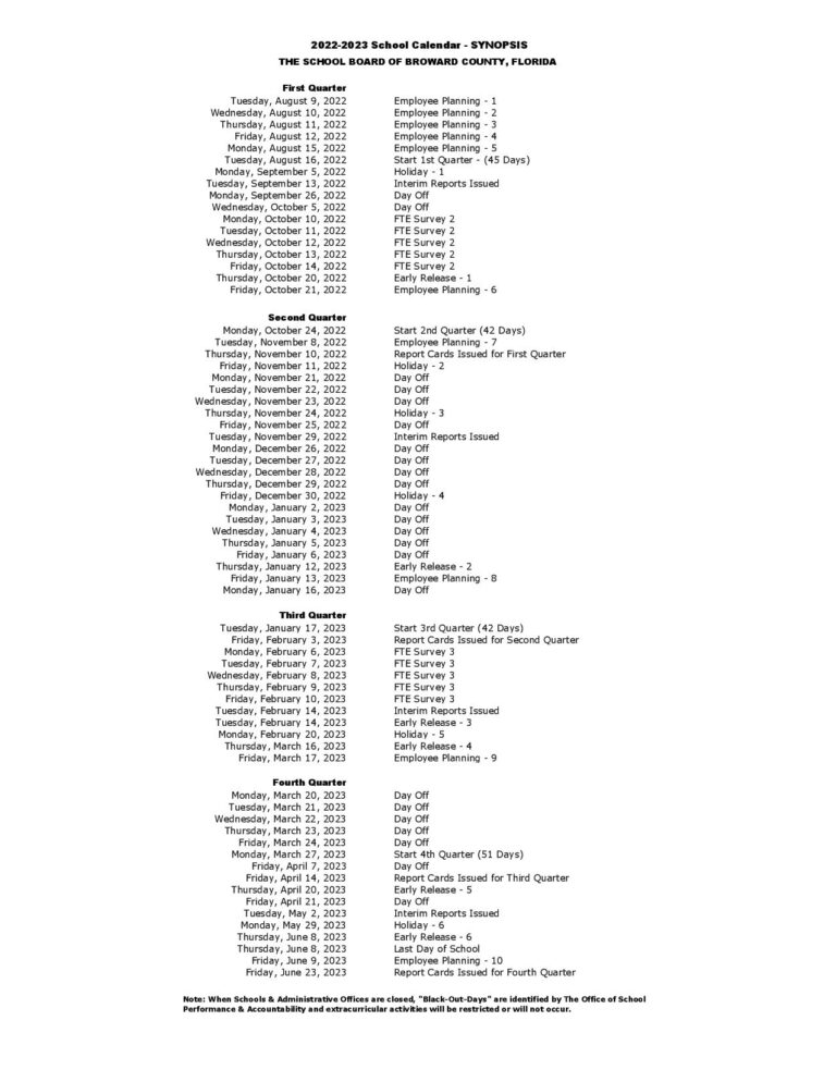 Broward County Public Schools Calendar 2022 2023