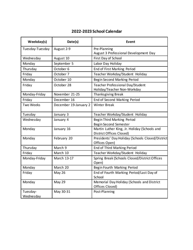 Orange County Public School Calendar 2022 2023
