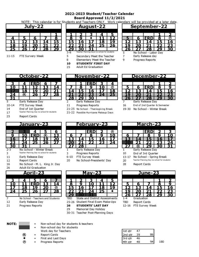 Pasco County Schools Calendar 2022-2023