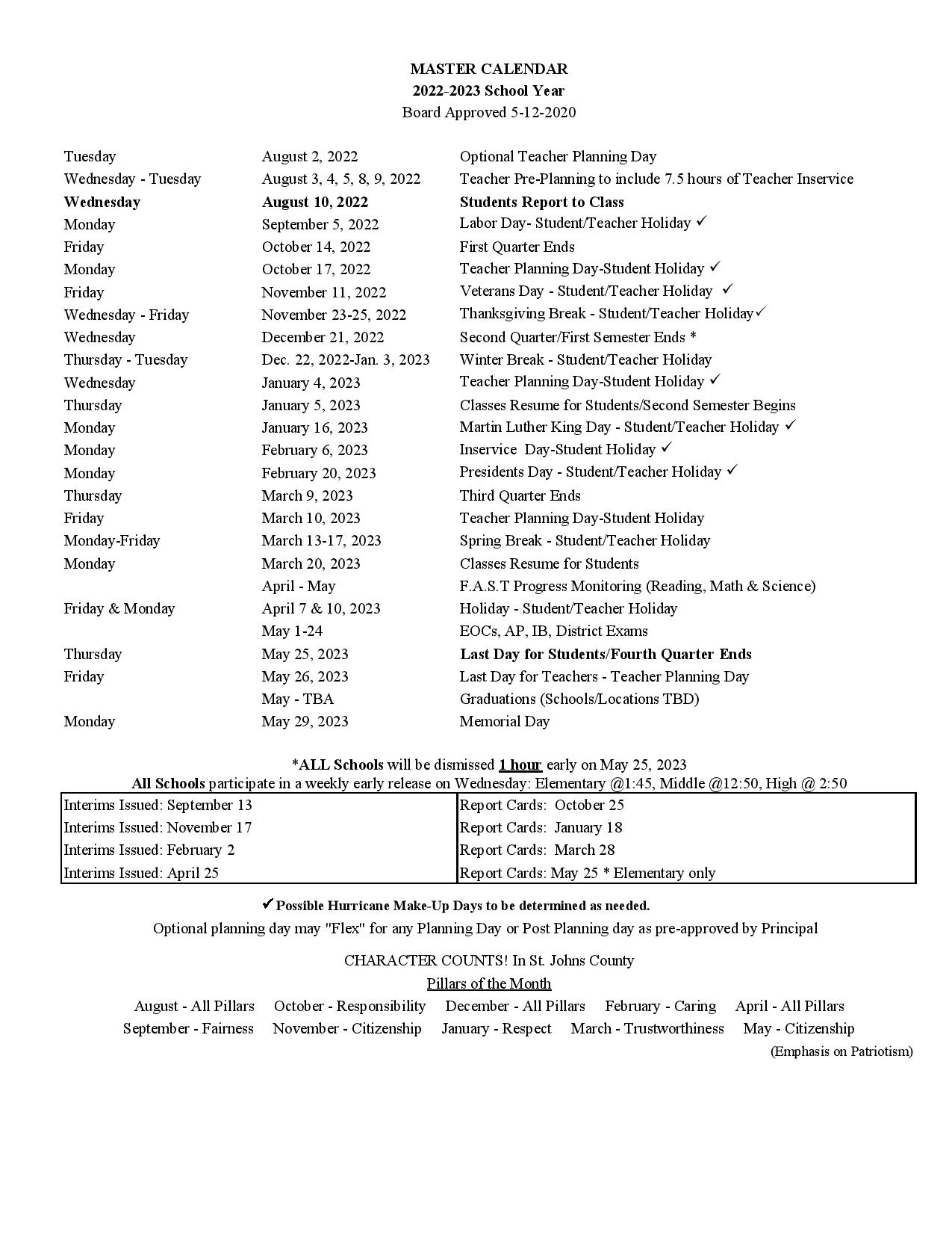 St Johns County School District Calendar 20222023