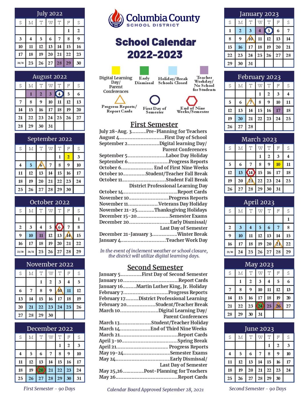 Columbia County School District Calendar 2022-2023