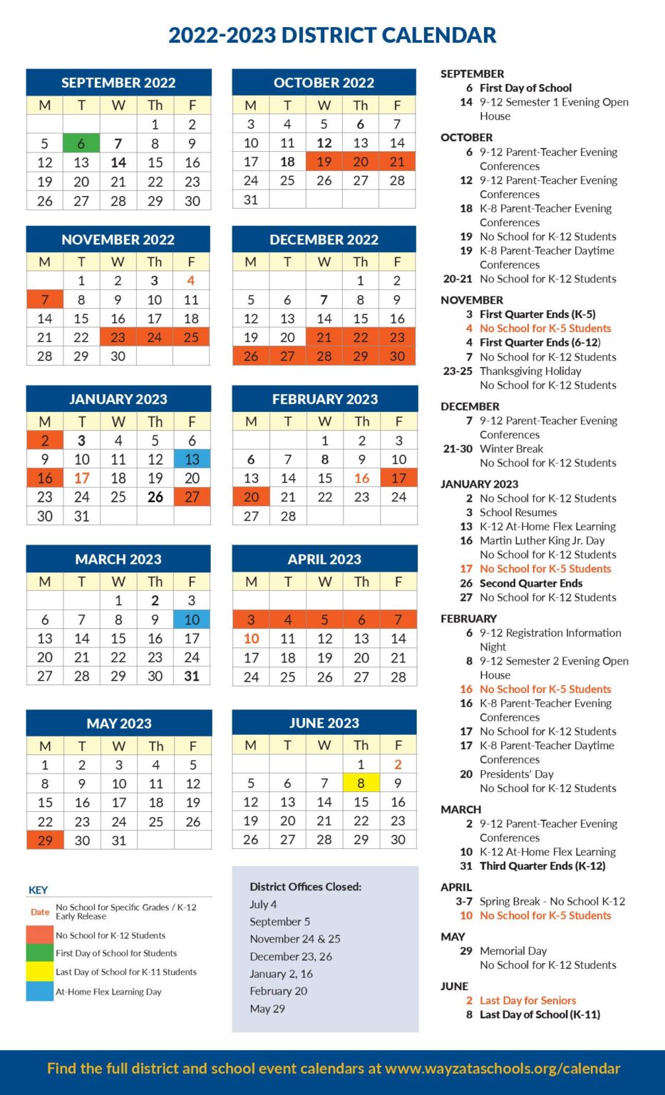 Wayzata Public Schools Calendar 2022 2023 in PDF